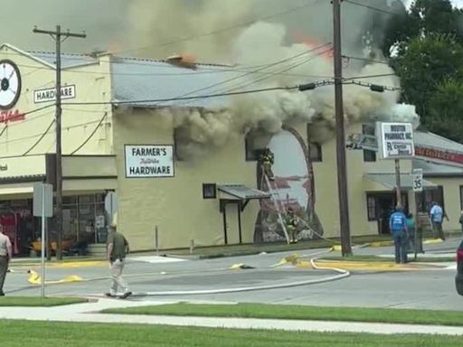 Historic Rayne True Value hardware store on fire