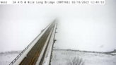 Mile Long Bridge over Saylorville Lake looks haunted as winds pick up during snow storm