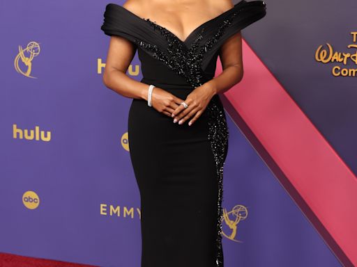 Mindy Kaling Stuns in Black Off-the-Shoulder Dress on the Red Carpet at the 2024 Emmy Awards