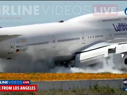 Lufthansa 747 bounces off runway at LAX, performs go-around after failed landing