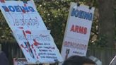 Anti-war demonstrators protest Boeing, defense supplier summit in Downtown Seattle