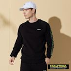 NAUTICA男裝 COMPETITION 時尚LOGO織帶刷毛長袖大學T-黑色