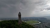 Lightning strikes above the Wallace Monument in Scotland