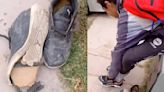 Vio que un adolescente iba a la escuela con los zapatos rotos y se quitó sus tenis para dárselos