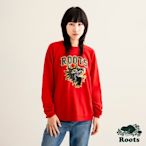 Roots 女裝-舞龍新春系列 毛圈布寬版圓領上衣-紅色
