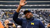 Coach Sherrone Moore of Michigan celebrates after a win against Penn State at Beaver Stadium on Nov. 11, 2023, in State College, Pennsylvania.