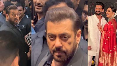 Salman Khan attends his Dabangg co-actor Sonakshi Sinha and Zaheer Iqbal's wedding reception, stuns in a black suit, watch video