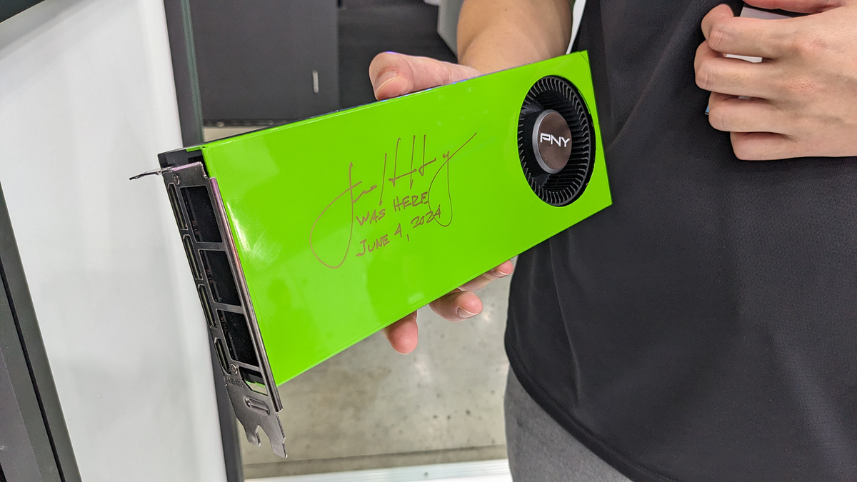 Jensen signs PNY RTX 4070 Super blower card at Computex — proves Nvidia doesn't hate blower-style coolers