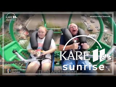 Gov. Walz and his daughter ride "The Slingshot" at the state fair