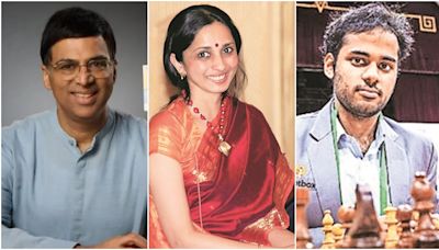 Viswanathan Anand, wife Aruna, Arjun Erigaisi at Adda today