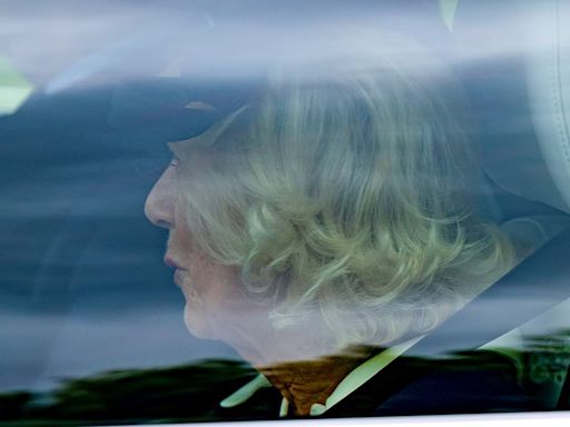 Queen Camilla arrives at memorial service for Ian Farquhar