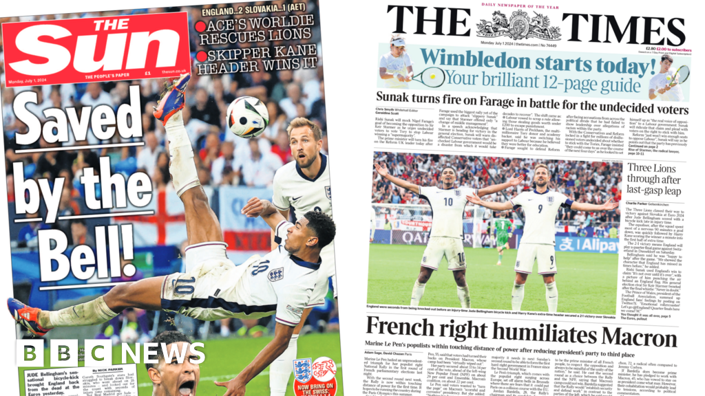 Newspaper headlines: 'French right humiliates Macron' and England 'Saved by the Bell'