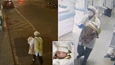Video shows female 'doctor' leaving hospital with three-hour-old baby