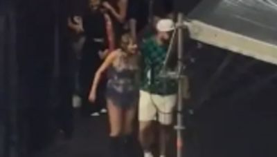 Travis Kelce hugs Taylor Swift at Germany Eras Tour before Chiefs camp