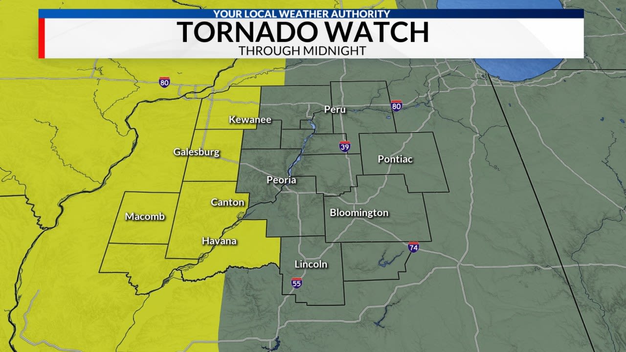 Tornado Watch issued for portions of Central Illinois Until midnight
