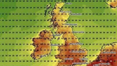 England weather map turns red in 30C Iberian plume scorcher in just weeks