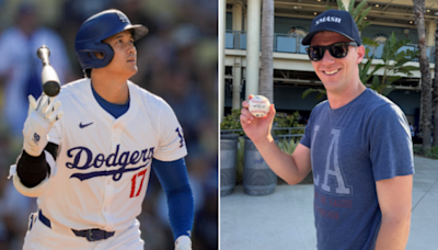 'Right place, right time': Dodgers fan snags Shohei Ohtani home run ball in Centerfield Plaza