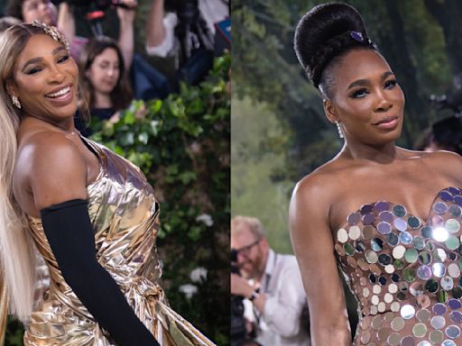 Serena Goes for Gold in Balenciaga and Venus Williams Shines in Mirrored Marc Jacobs Gown on Met Gala 2024 Red Carpet