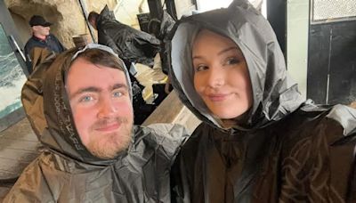 Luke Littler, 17, and girlfriend Eloise get soaked on water ride at Blackpool Pleasure Beach as he enjoys weekend off