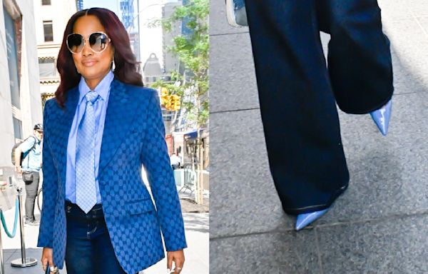 Garcelle Beauvais Does Power Dressing in Bright Blue Pumps for ‘Tempted By Love’ Press Tour