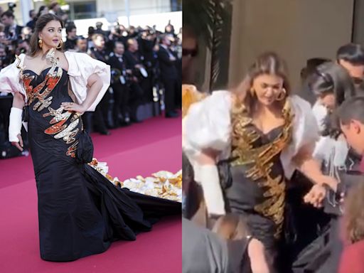 Aaradhya Bachchan assists injured mom Aishwarya Rai as she walks towards Cannes red carpet with plaster on her arm. Watch