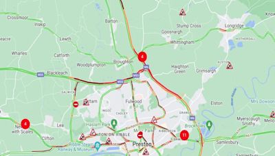 Tailbacks on M6 southbound near Blackburn and Preston