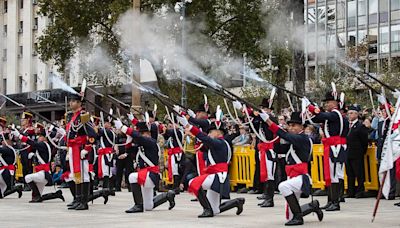 65 fotos del primer cambio de guardia conjunto de los regimientos Granaderos, Patricios e Iriarte en Plaza de Mayo