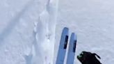 Skier Doesn't Panic As Large Cornice Breaks Underneath Him