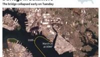 Satellite image showing the trajectory of the ship that struck the Francis Scott Key Bridge in the US city of Baltimore