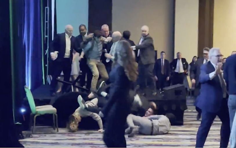 Climate Protesters Tumble Off Stage During Scuffle at GOP Senator’s Speech