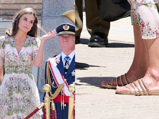 Queen Letizia Steps Into Summer in Glittering Strappy Sandals at Zaragoza Military Academy