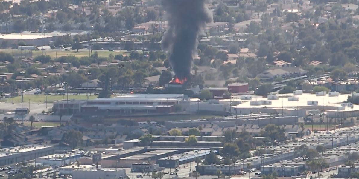 Two-alarm fire reported west of Las Vegas Strip