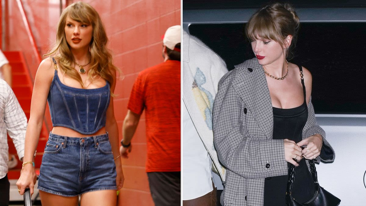 Taylor Swift's Versace Denim Corset Is Actually a Sweet Travis Kelce Reference