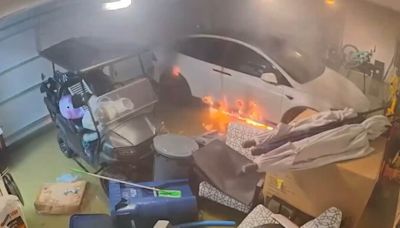 Tesla car catches fire inside Florida garage flooded from Hurricane Helene | Watch terrifying video | Today News