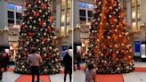 Christmas tree sprayed orange by climate activists in Berlin