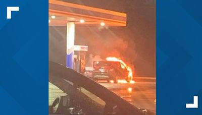 Firefighters extinguish car fire at Delaware County gas station