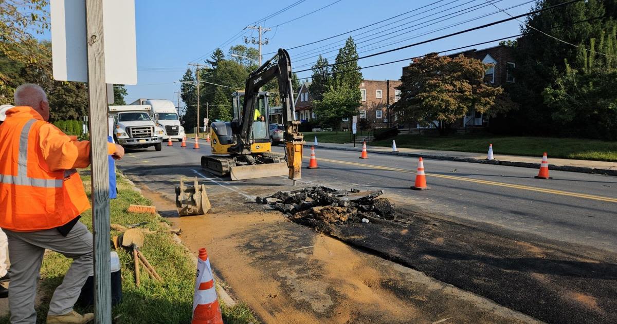 Broken water main under repair in Glenside