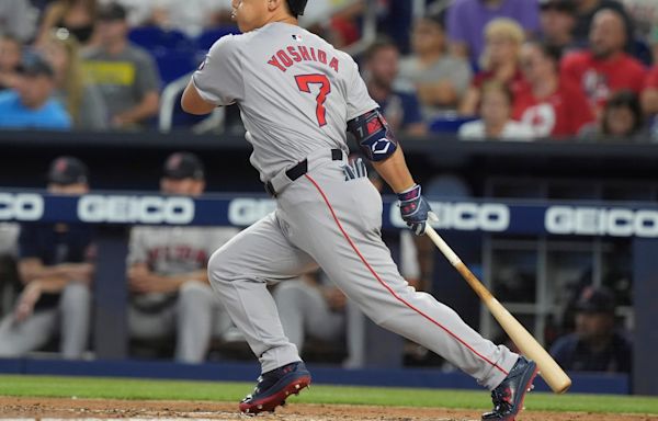 Rafaela doubles and triples, Bello allows a run over 6 2/3 innings to help Red Sox beat Marlins 7-2