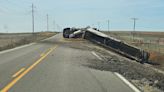 Overturned semi temporarily closes Kansas Highway 156 east of Jetmore
