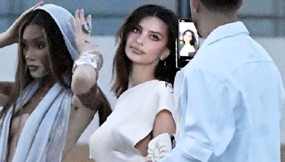 Emily Ratajkowski in angelic look at star-studded Hamptons white party