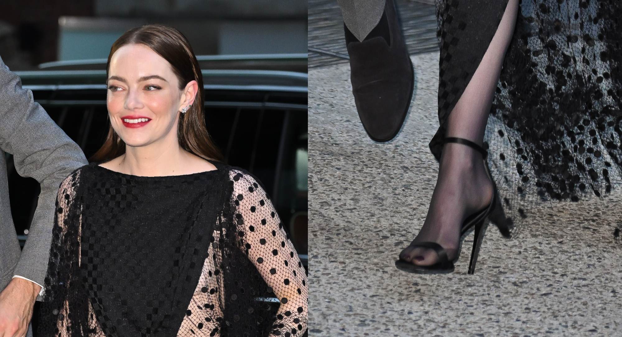 Emma Stone Steps Out in Satin Sandal Heels at ‘Kinds of Kindness’ Premiere in Los Angeles with Husband Dave McCary