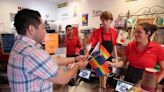 Rainbow flag festooning rings in Pride Month in Laguna Beach