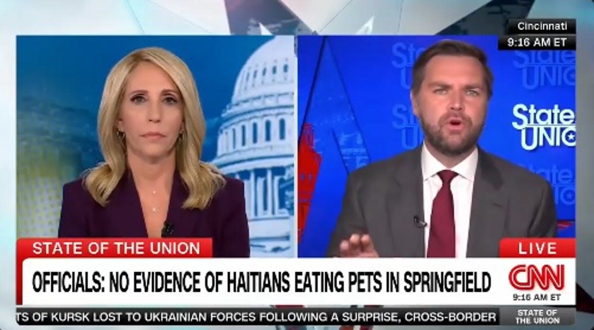 JD Vance appears to admit tale about Haitian immigrants eating pets is made-up as he loses cool with CNN host