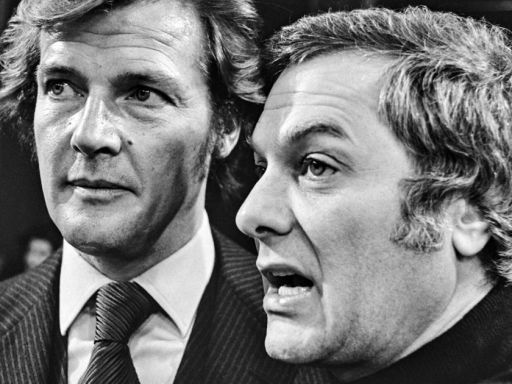 Roger Moore, left, and Tony Curtis in the TV show "The Persuaders!," U.K., May 1971.