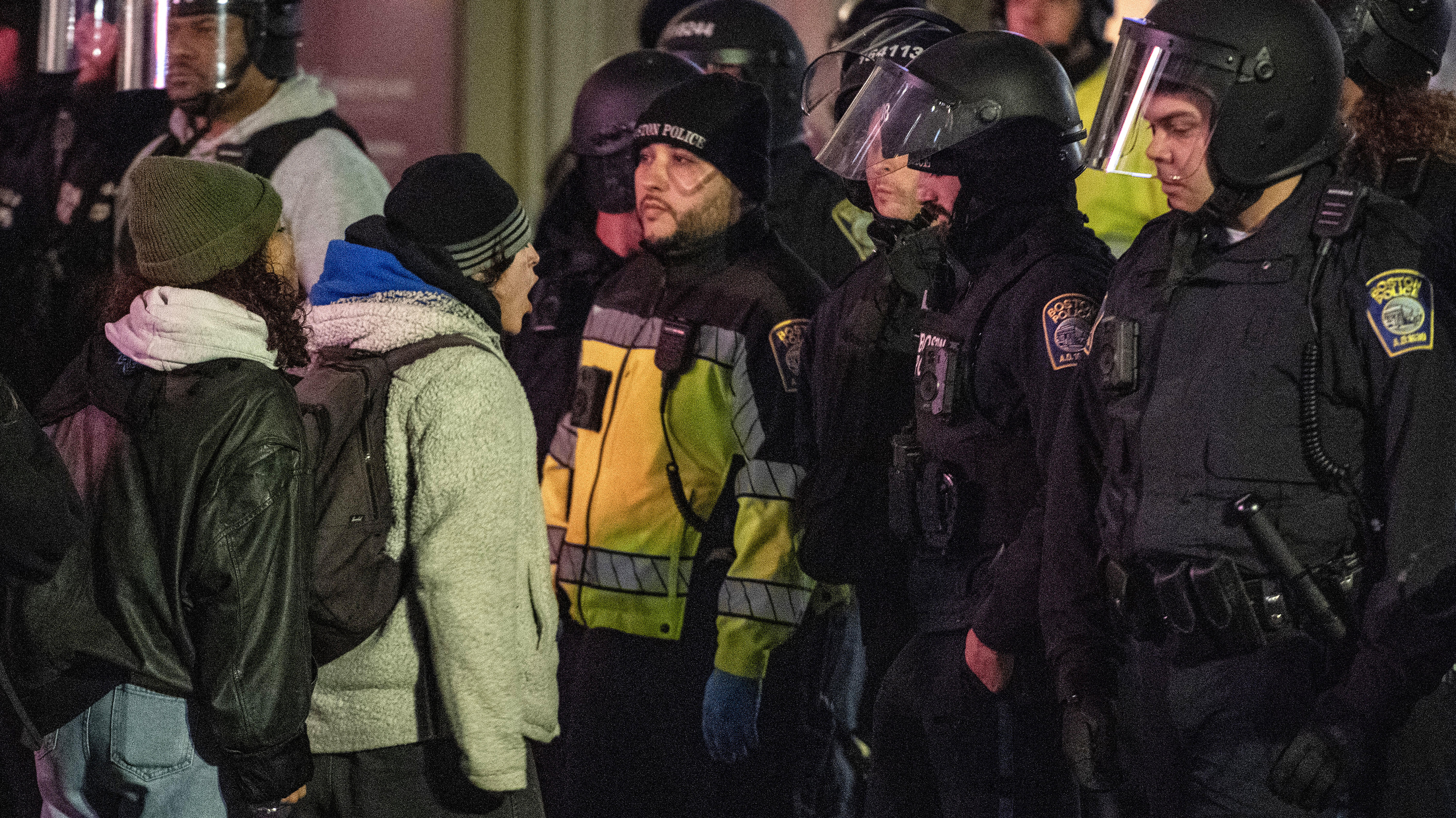 108 arrested at Emerson College protest, 4 Boston police officers hurt