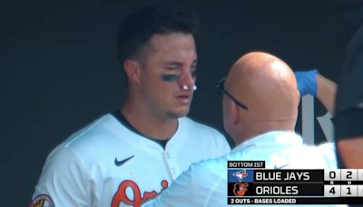 Orioles Catcher James McCann Unfazed After Taking Fastball to Face, Stays in Game