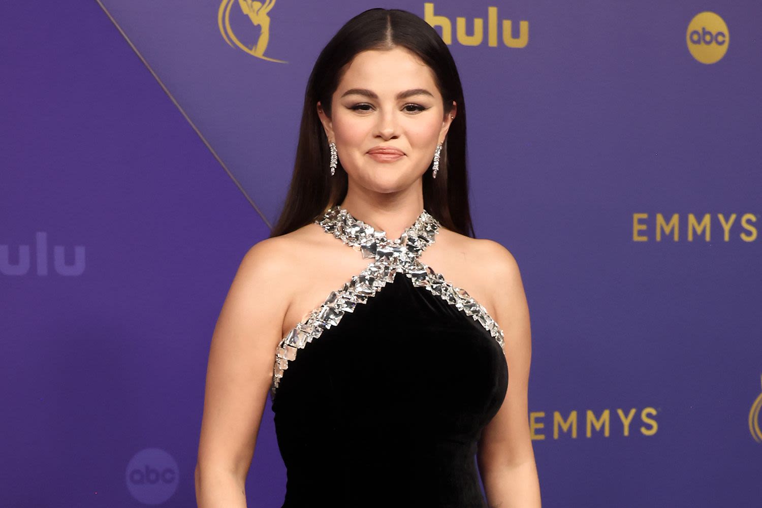 Selena Gomez Is a Shining Star in a Bejeweled Halter Gown and Eye-Catching Bling at 2024 Emmys