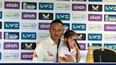 Ashes hero Usman Khawaja does press conference with daughter on his lap