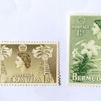 #1953年 英屬百慕達(Bermuda)郵票 ½便士 1½便士 新票  票圖為英國女王伊莉莎白二世與麝香百合花!