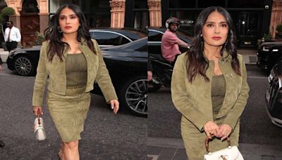 Salma Hayek stuns in green at exclusive London dinner